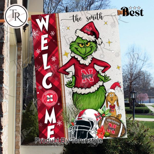 NCAA Nebraska Cornhuskers Football Grinch Welcome Christmas Garden Flag – Custom Name