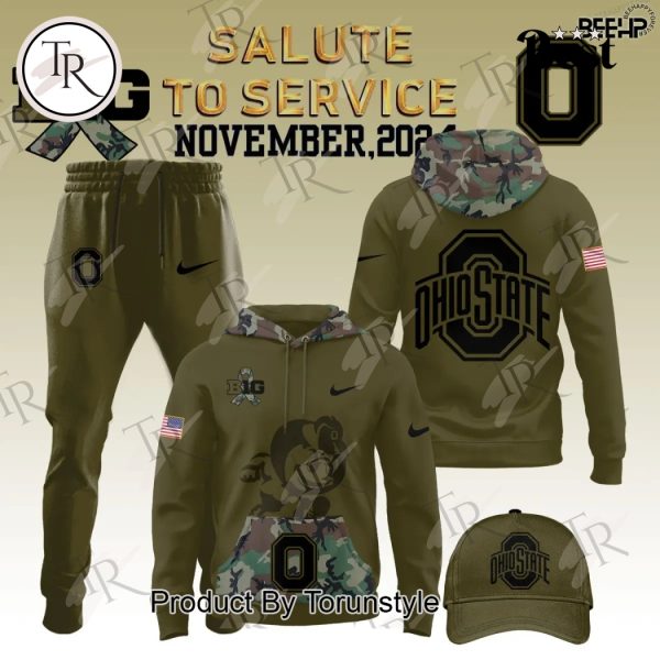 Ohio State Buckeyes Camo 2024 Salute to Service Combo Hoodie, Longpants, Cap