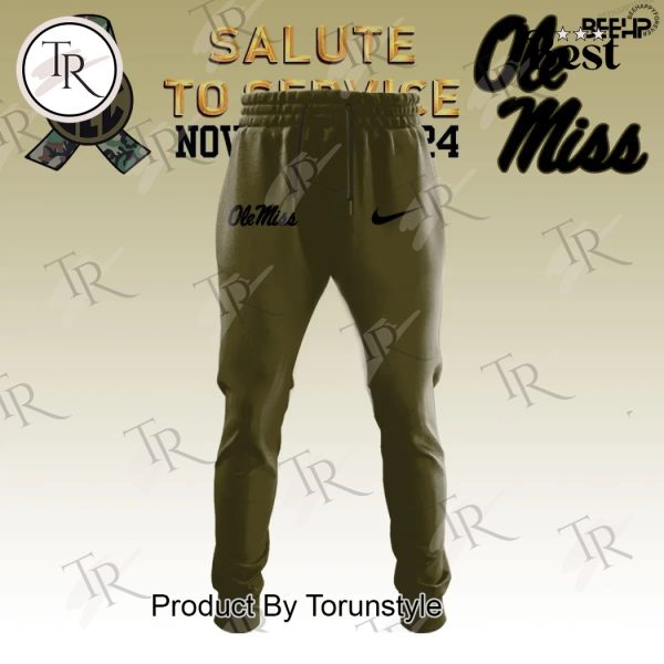 Ole Miss Rebels Camo 2024 Salute to Service Combo Hoodie, Longpants, Cap