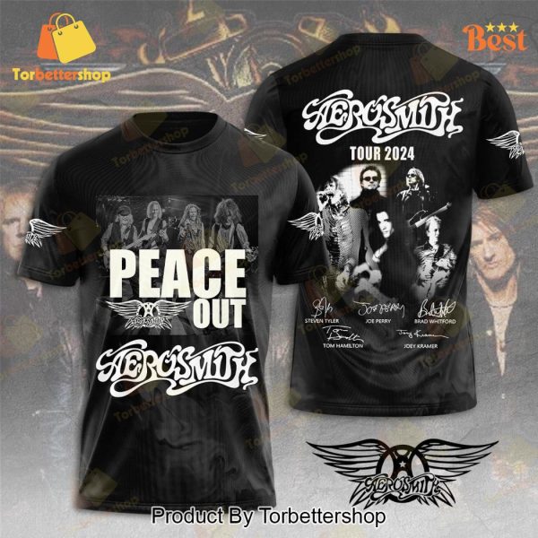 Peace Out Aerosmith Tour 2024 Siganture Design 3D T-Shirt