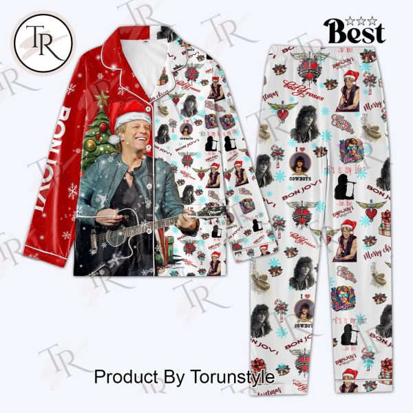 Bon Jovi Christmas Button Down Pajamas Set