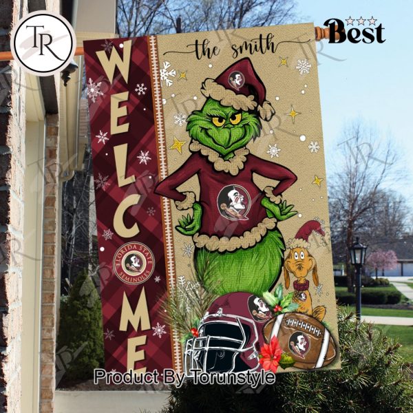 NCAA Florida State Seminoles Football Grinch Welcome Christmas Garden Flag – Custom Name