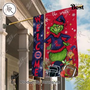 NCAA Ole Miss Rebels Football Grinch Welcome Christmas Garden Flag – Custom Name