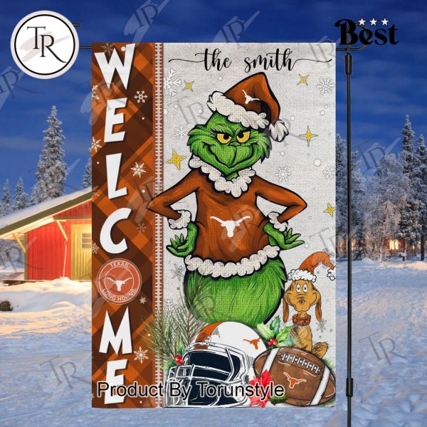 NCAA Texas Longhorns Football Grinch Welcome Christmas Garden Flag – Custom Name