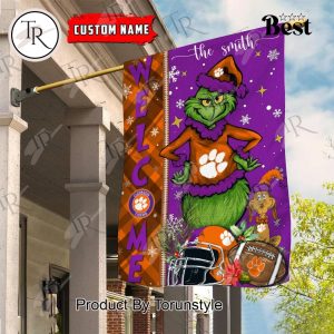 NCAA Clemson Tigers Football Grinch Welcome Christmas Garden Flag – Custom Name