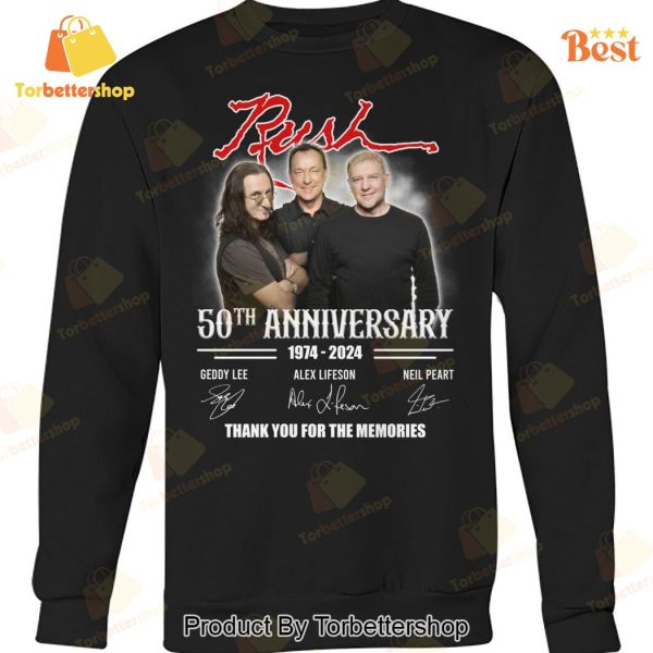 Rush Rock Band 50th Anniversary 1974-2024 Soignature Thank You For The Memories Unisex T-Shirt