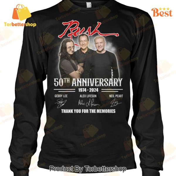 Rush Rock Band 50th Anniversary 1974-2024 Soignature Thank You For The Memories Unisex T-Shirt