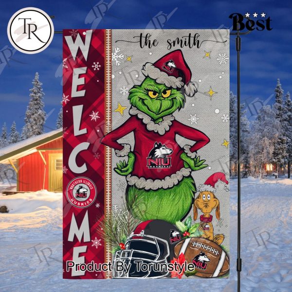 NCAA Northern Illinois Huskies Football Grinch Welcome Christmas Garden Flag – Custom Name