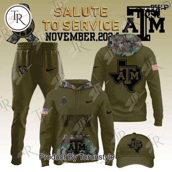 Texas A&M Aggies Camo 2024 Salute to Service Combo Hoodie, Longpants, Cap