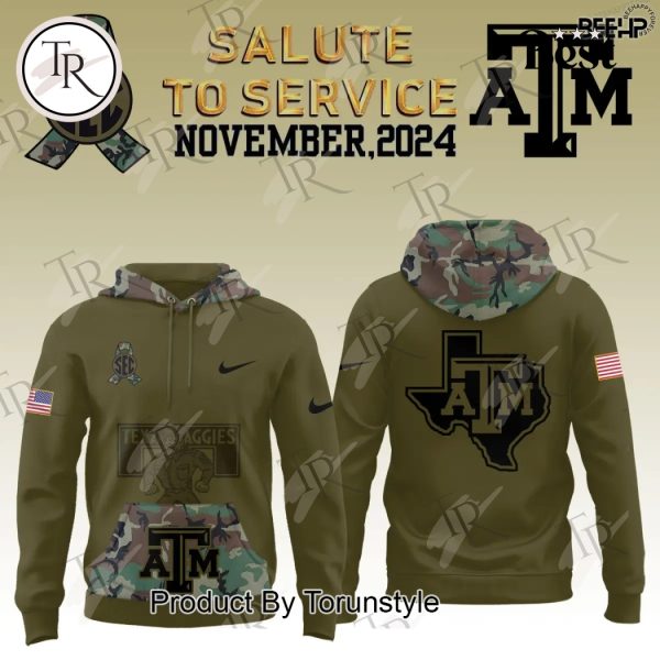 Texas A&M Aggies Camo 2024 Salute to Service Combo Hoodie, Longpants, Cap