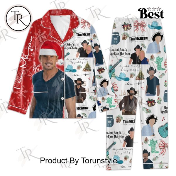 Tim McGraw The Moon Like A Spotlight On The Lake Merry Christmas Button Down Pajamas Set