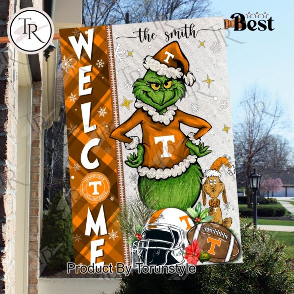 NCAA Tennessee Volunteers Football Grinch Welcome Christmas Garden Flag – Custom Name