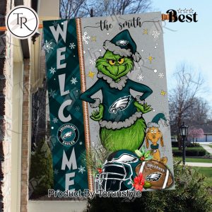 NFL Philadelphia Eagles Football Grinch Welcome Christmas Garden Flag – Custom Name