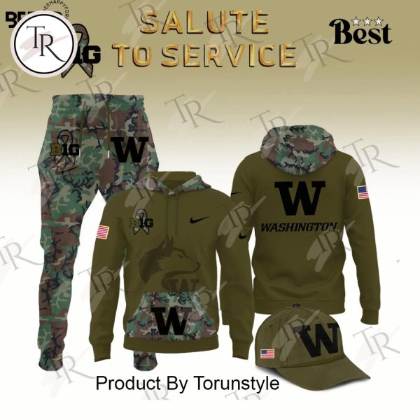 Washington Huskies Camo 2024 Salute to Service Combo Hoodie, Longpants, Cap