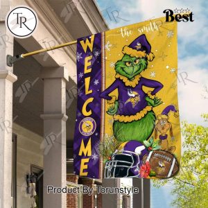 NFL Minnesota Vikings Football Grinch Welcome Christmas Garden Flag – Custom Name