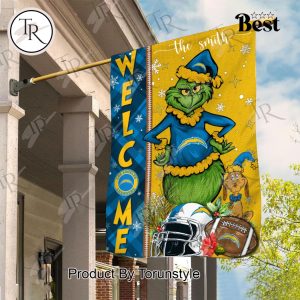 NFL Los Angeles Chargers Football Grinch Welcome Christmas Garden Flag – Custom Name