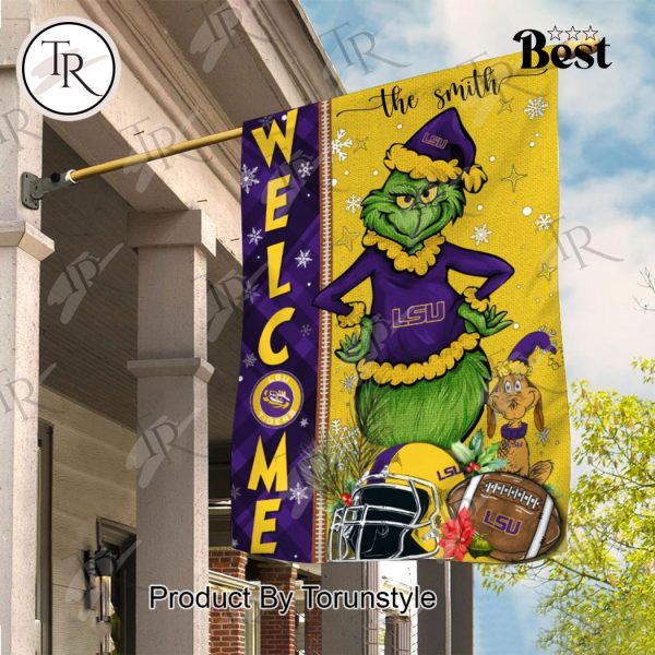 NCAA LSU Tigers Football Grinch Welcome Christmas Garden Flag – Custom Name