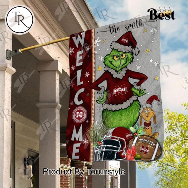 NCAA Mississippi State Bulldogs Football Grinch Welcome Christmas Garden Flag – Custom Name