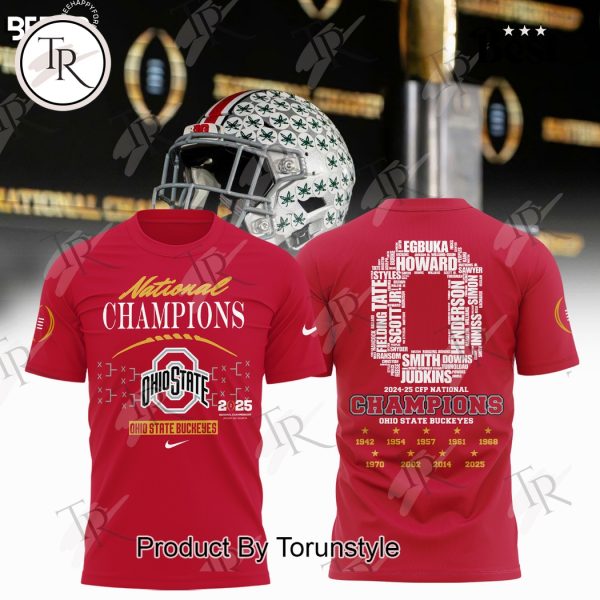 2024-25 CFP National Champions Ohio State Buckeyes “Nine-Times” Hoodie – Red