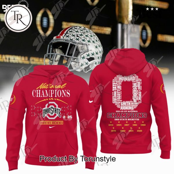 2024-25 CFP National Champions Ohio State Buckeyes “Nine-Times” Hoodie – Red