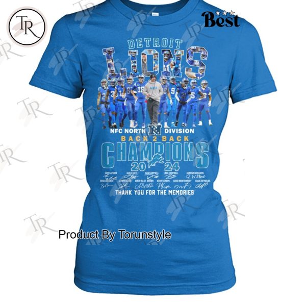 Detroit Lions NFL NFC North Division Back 2 Back Champions 2024 Thank You For The Memories T-Shirt