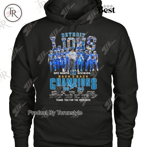 Detroit Lions NFL NFC North Division Back 2 Back Champions 2024 Thank You For The Memories T-Shirt