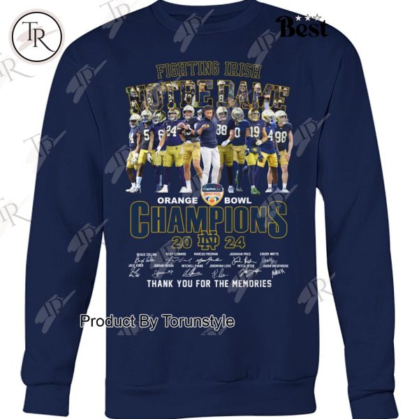 NCAA Notre Dame Fighting Irish 2024 Orange Bowl Champions Thank You For The Memories T-Shirt