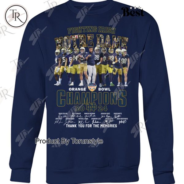 NCAA Notre Dame Football Orange Bowl Champions 2024 Thank You For The Memories T-Shirt