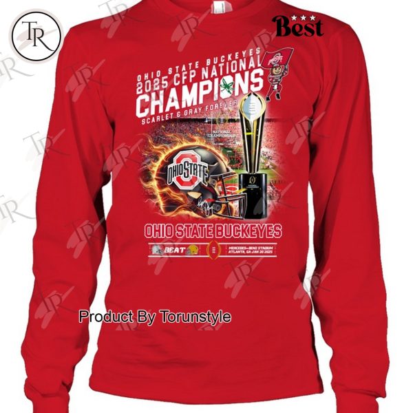 Ohio State Buckeyes 2025 CFP National Champions Scarlet And Gray Forever T-Shirt