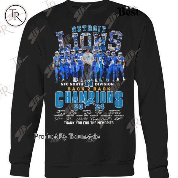 Detroit Lions NFL NFC North Division Back 2 Back Champions 2024 Thank You For The Memories T-Shirt