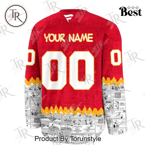 Calgary Flames Peanuts Night 75th Anniversary Custom Name Limited Edition Hockey Jersey