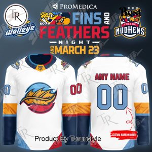 Toledo Walleye Fins And Feathers Night And March 23 Custom Name New Edition Hockey Jersey