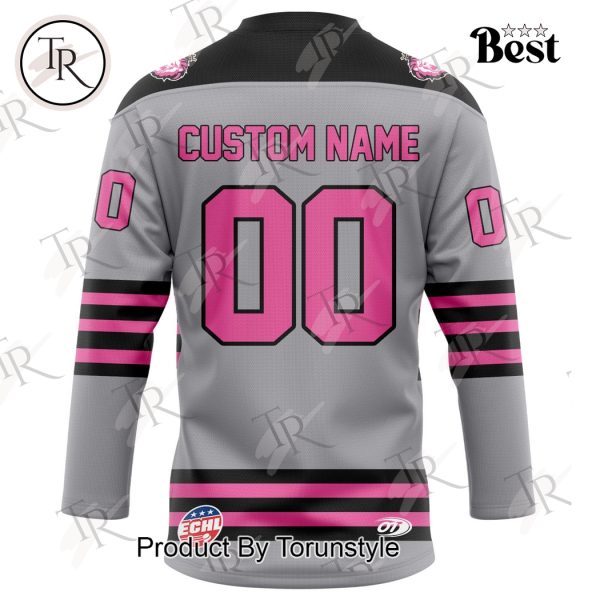 Reading Royals Pink In The Rink “Women In Sports Panel” Custom Name Hockey Jersey – Grey