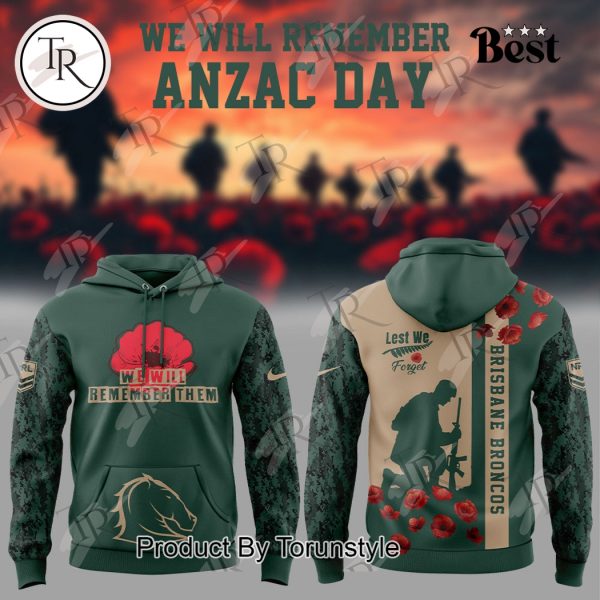 Brisbane Broncos We Will Remember Anzac Day Hoodie