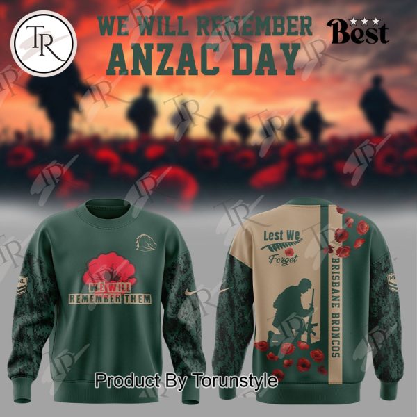 Brisbane Broncos We Will Remember Anzac Day Hoodie