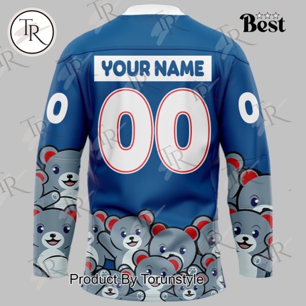 Hartford Wolf Pack Teddy Bear Toss 2025 Custom Name Limited Edition Hockey Jersey – Blue