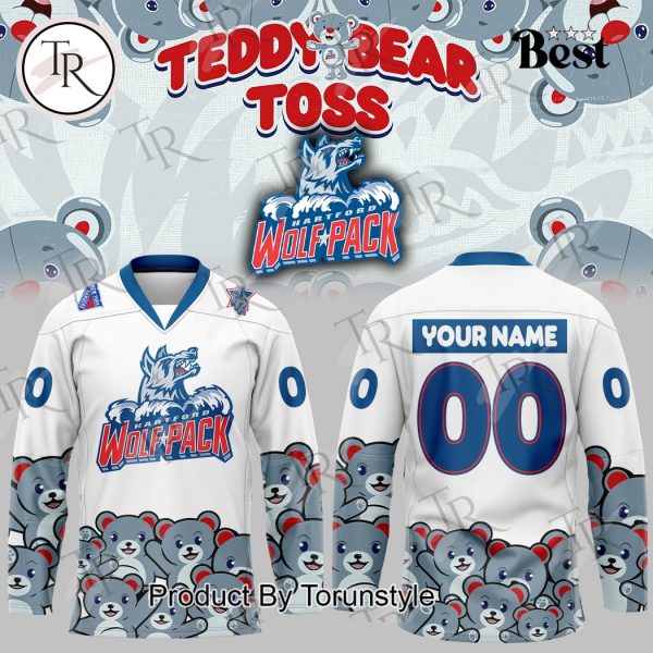 Hartford Wolf Pack Teddy Bear Toss 2025 Custom Name Limited Edition Hockey Jersey – White