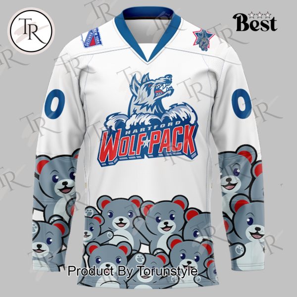 Hartford Wolf Pack Teddy Bear Toss 2025 Custom Name Limited Edition Hockey Jersey – White