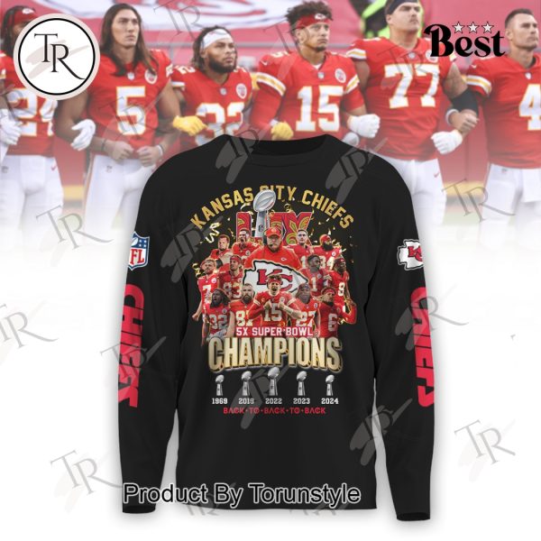 Kansas City Chiefs 5X Super Bowl Champions Back To Back To Back Hoodie – Black