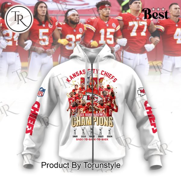 Kansas City Chiefs 5X Super Bowl Champions Back To Back To Back Hoodie – White