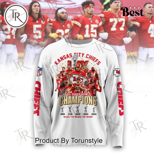 Kansas City Chiefs 5X Super Bowl Champions Back To Back To Back Hoodie – White