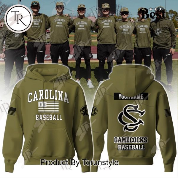 South Carolina Gamecocks Baseball Salute To Service 2025 Custom Name Hoodie