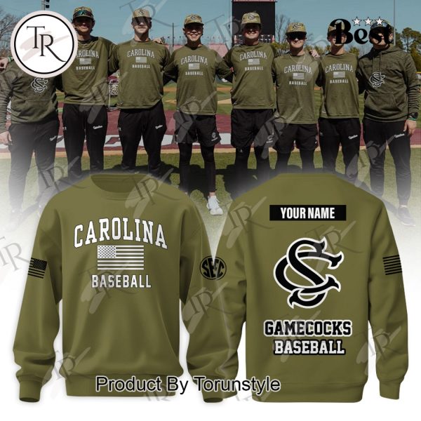 South Carolina Gamecocks Baseball Salute To Service 2025 Custom Name Hoodie