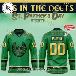 Coachella Valley Firebirds It’s In The Deets St. Patrick’s Day Edition Custom Name Hockey Jersey