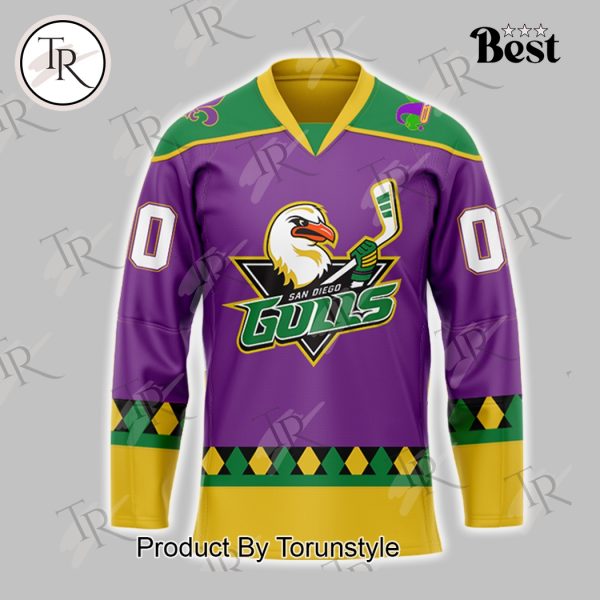 San Diego Gulls 2025 Mardi Gras Celebration Custom Name Hockey Jersey