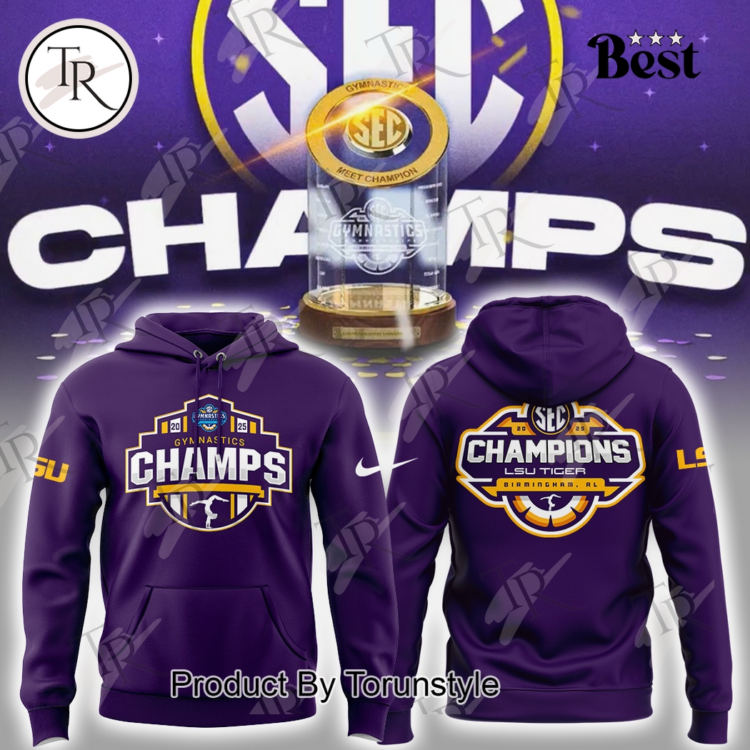LSU Tigers SEC Women's Gymnastics Champions 2025 Limited Edition Hoodie - Purple LSU Tigers SEC Women's Gymnastics Champions 2025 Limited Edition Hoodie - Purple