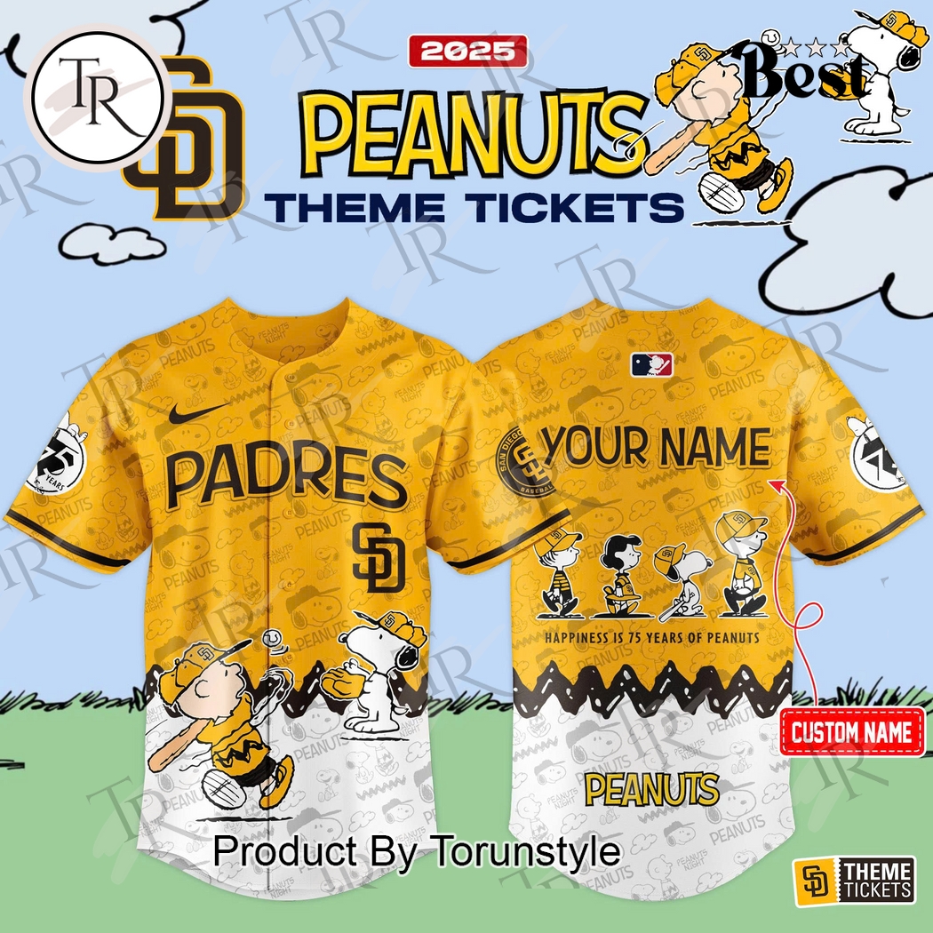San Diego Padres 2025 Peanuts Theme Tickets Custom Name New Limited Edition Baseball Jersey San Diego Padres 2025 Peanuts Theme Tickets Custom Name New Limited Edition Baseball Jersey