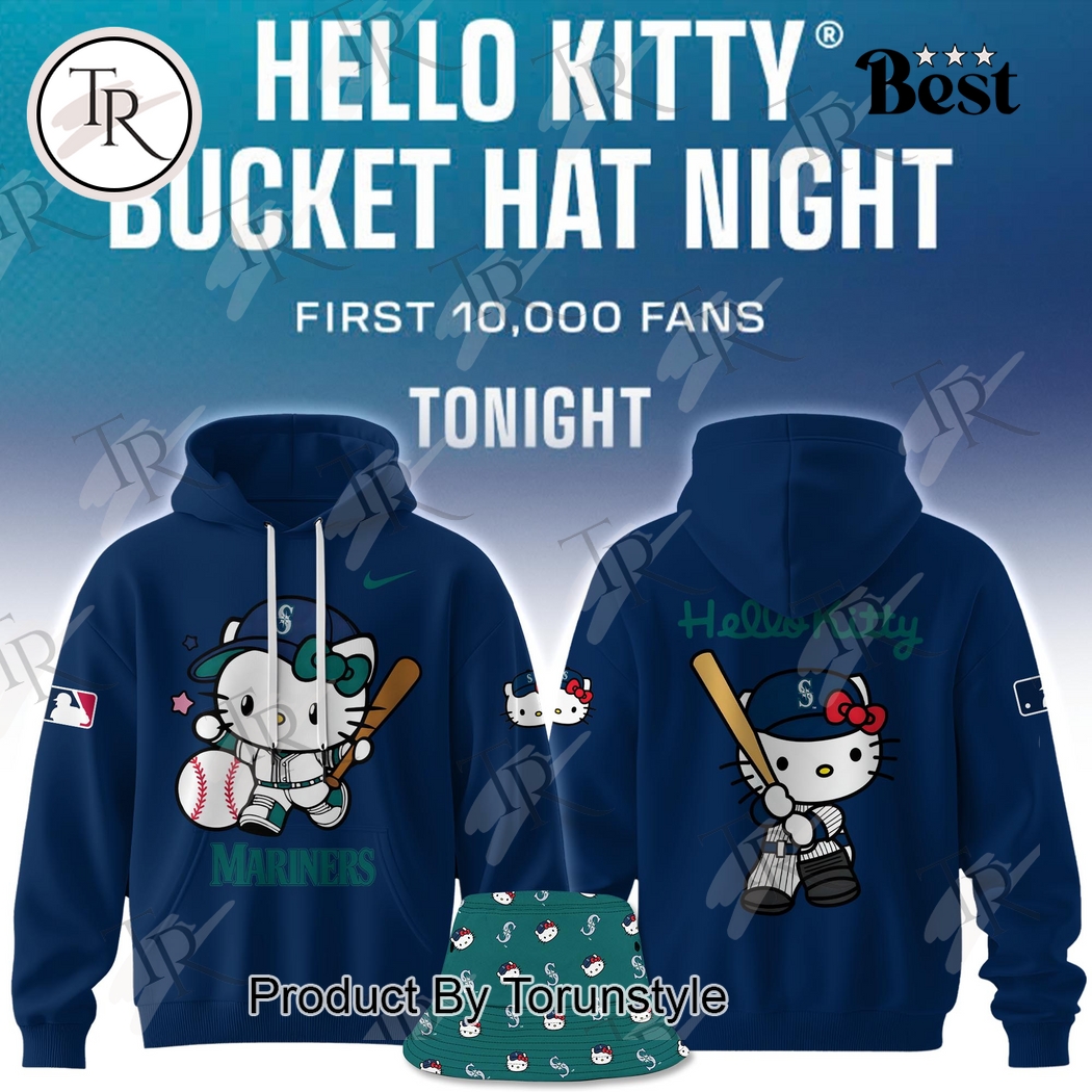 Seattle Mariners Hello Kitty Bucket Hat Night First 10.000 Fans Tonight Limited Edition Hoodie - Blue Seattle Mariners Hello Kitty Bucket Hat Night First 10.000 Fans Tonight Limited Edition Hoodie - Blue