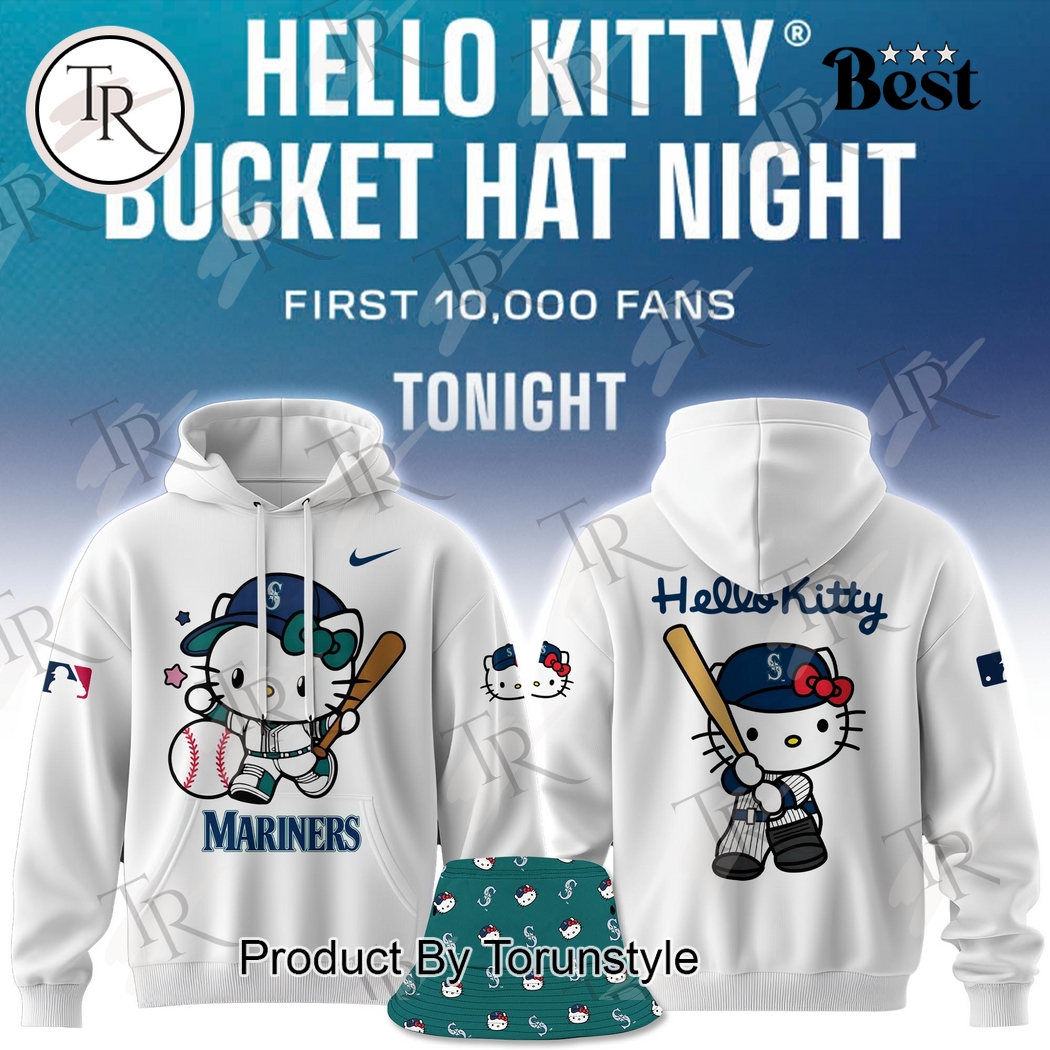 Seattle Mariners Hello Kitty Bucket Hat Night First 10.000 Fans Tonight Limited Edition Hoodie - White Seattle Mariners Hello Kitty Bucket Hat Night First 10.000 Fans Tonight Limited Edition Hoodie - White