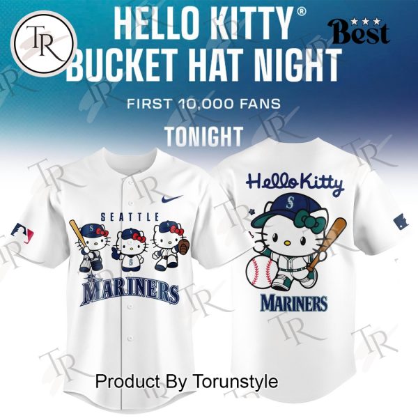 Seattle Mariners Hello Kitty Bucket Hat Night Special Edition Baseball Jersey – White